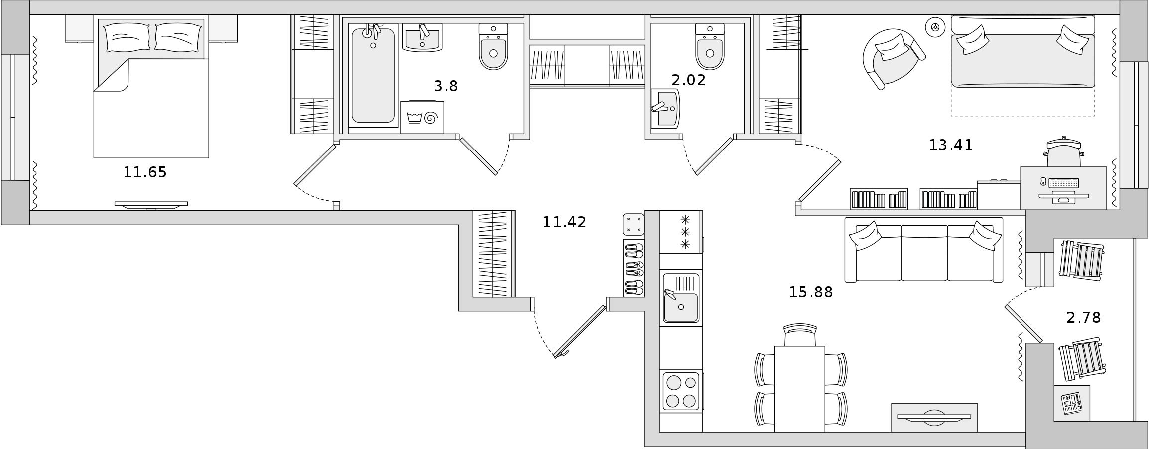 2-комнатная квартира 58.18 м², 4/13 эт., ЖК «Мурино Space»